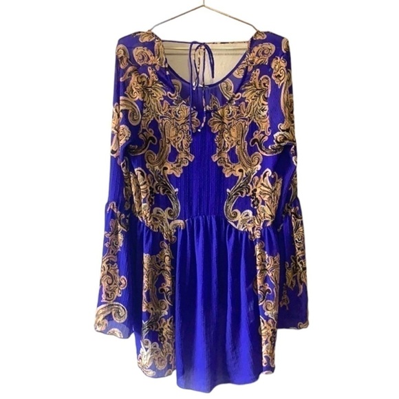 COPY - FREE People Blue symphony lightweight flowy mini dress/top w bell sleeves - Picture 7 of 16